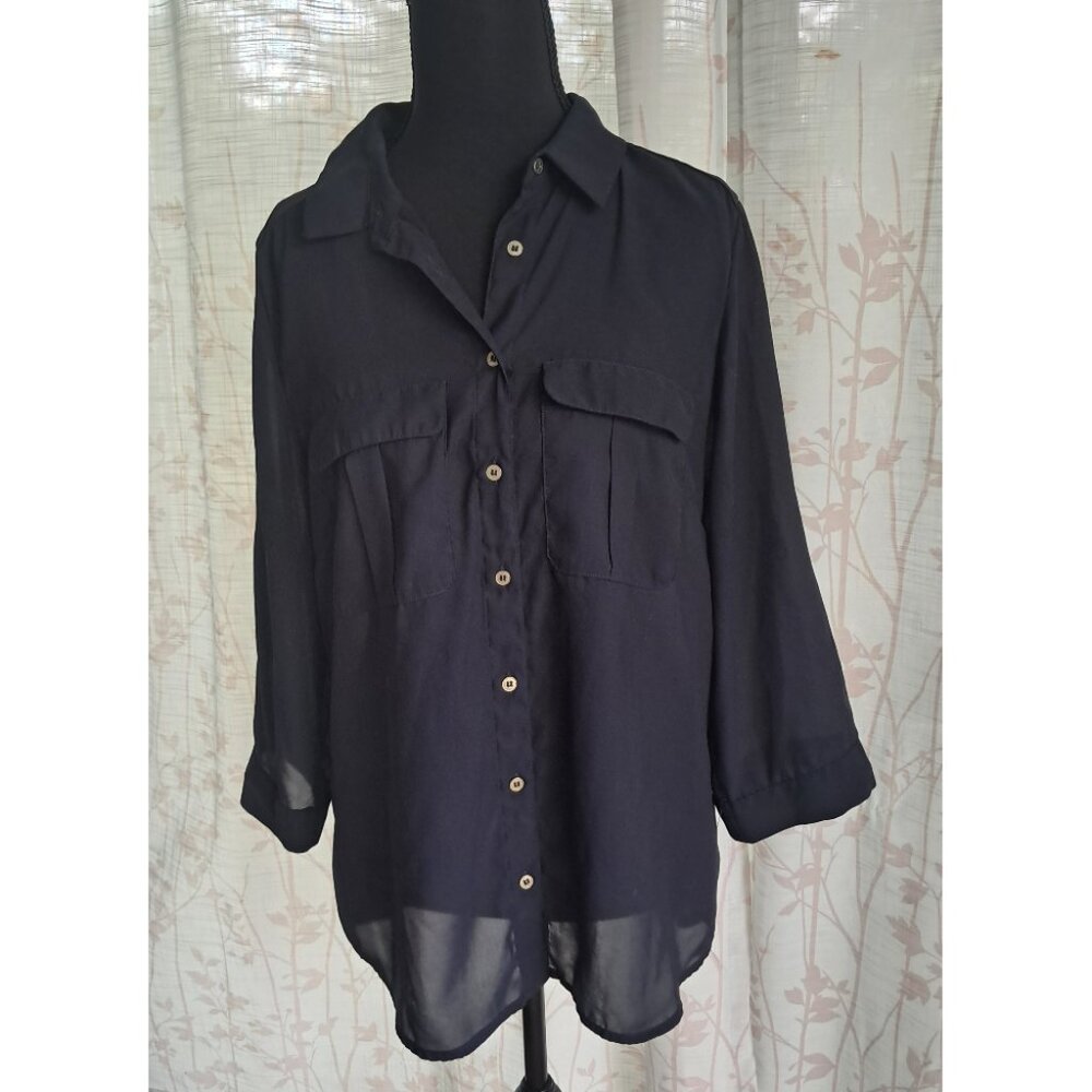 H&M Navy Blue Blouse with Gold Metallic Details